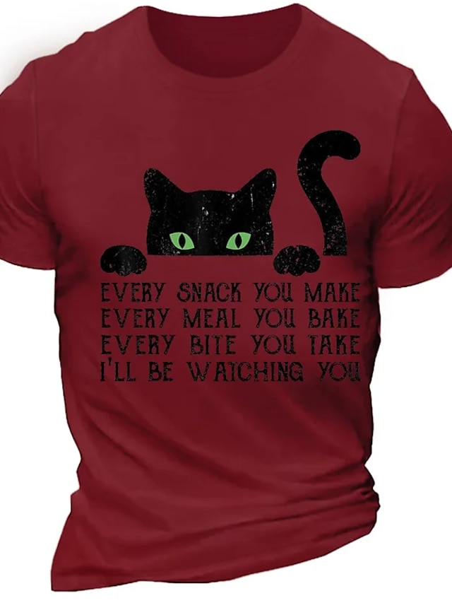  Men's Animal Cat Letter Graphic Prints T Shirt Graphic Tee 100% Cotton Short Sleeve Graphic Shirt White Burgundy Grey Comfortable Tee Vacation Street Fashion Designer Clothing