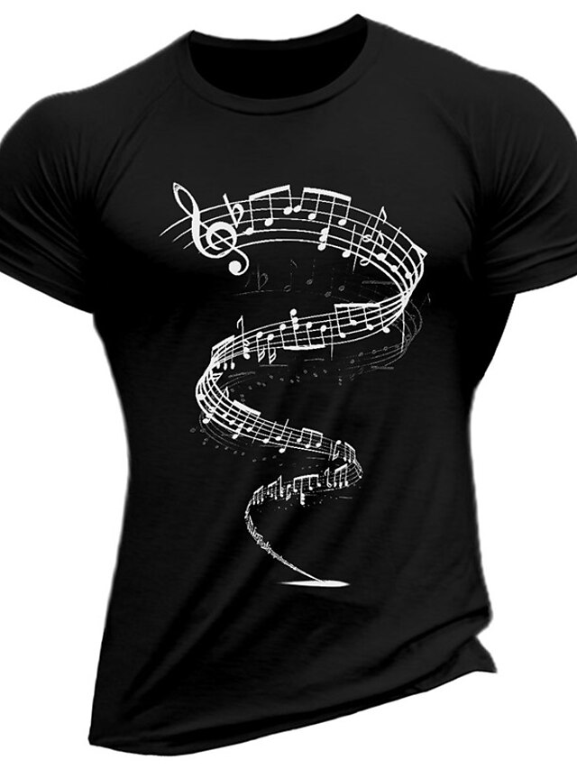 Graphic Prints Musical Notes Hobby Black White Navy Blue T shirt Tee