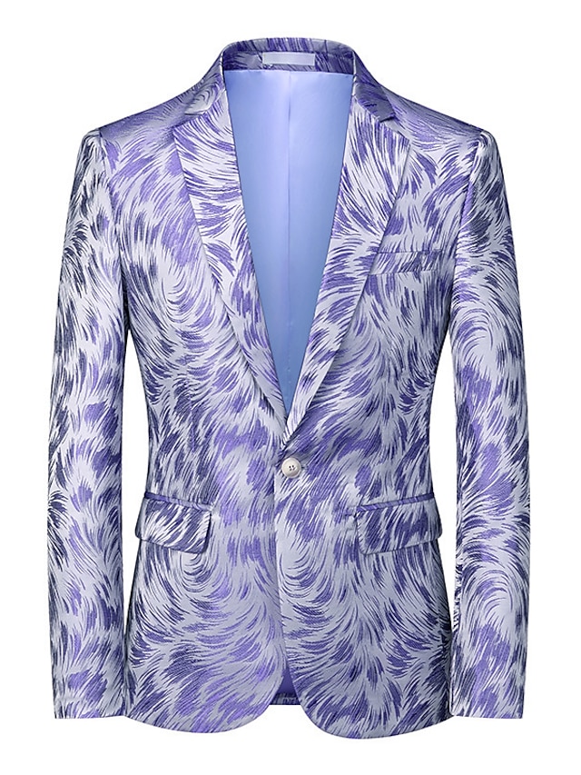  Men's Party Sparkle Elegant Blazer Jacket Regular Tailored Fit Regular Fit Print Single Breasted One-button Yellow Pink Blue Ginger Purple Fuchsia 2024