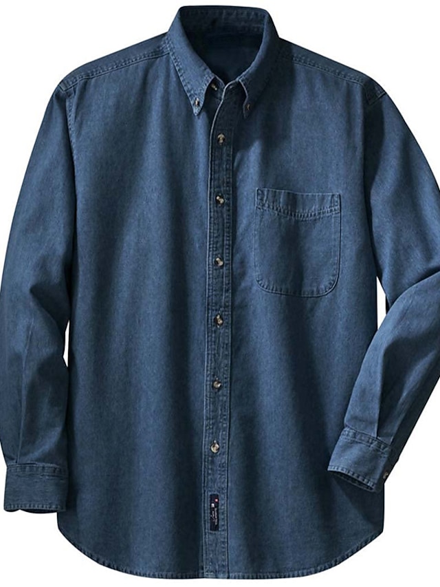 Men's Shirt Casual Shirt Jeans Shirt Denim Shirt Blue Dark Blue Long Sleeve Plain Turndown Daily