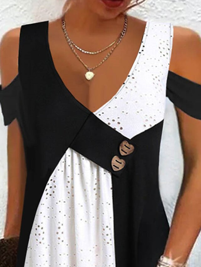 Women's Summer Dress Slip Dress Color Block Patchwork Button Strap Mini ...