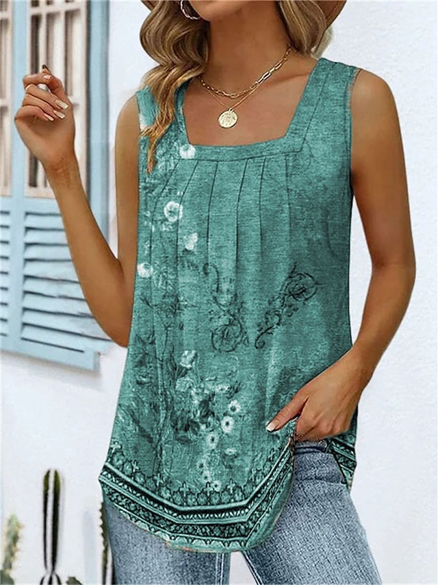 Women's Tank Top Floral Casual Holiday Blue Purple Green Print ...