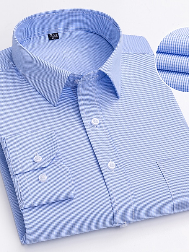  Per uomo Camicie Blu chiaro Blu Azzurro cielo Manica lunga A quadri Collo ripiegabile Primavera & Autunno Matrimonio Ufficio / Business Abbigliamento