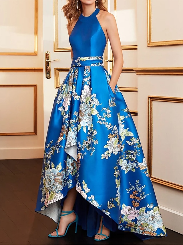 Women‘s Prom Dress Wedding Guest Dress Party Dress Long Dress Maxi Dress Blue Sleeveless Floral 8328