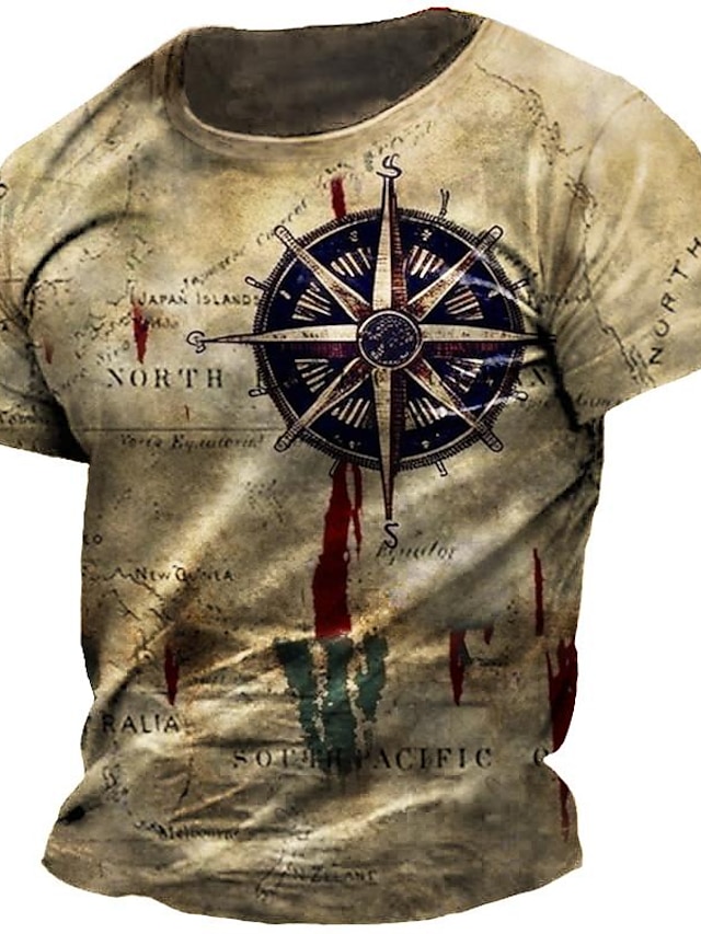  t-shirt vintage da uomo con stampa bussola mappa nautica