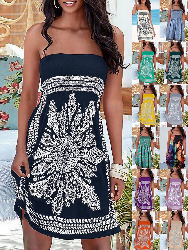Women's Beach Dress Resort Wear Beach Wear Mini Dress Print Hot Elegant ...