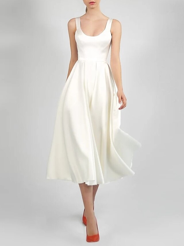 Hall Little White Dresses Wedding Dresses A-Line Scoop Neck Sleeveless ...