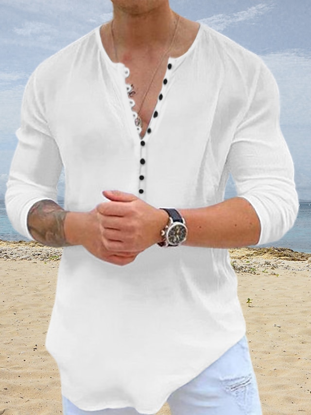  Hombre Camisa Henley Shirt Camisa casual Camisa de playa Negro Blanco Azul Manga Larga Plano Cuello Barco Calle Diario Ropa Moda Casual Cómodo
