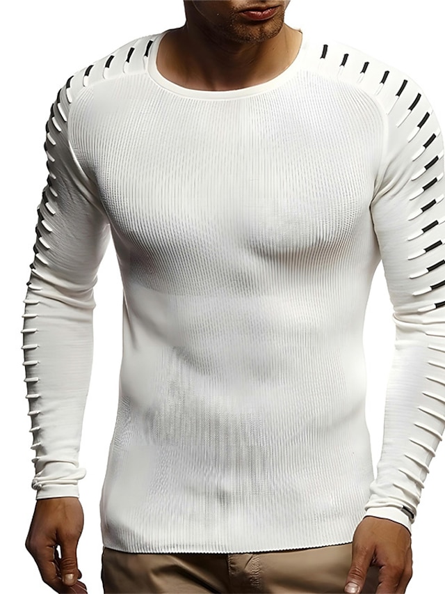  Per uomo maglietta T-shirt Maglia a maniche lunghe A strisce Girocollo Strada Da mare Manica lunga Abbigliamento Essenziale Contemporaneo moderno