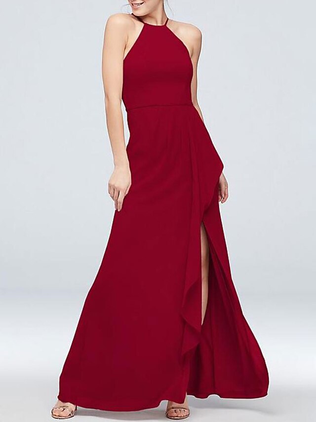 ALine Bridesmaid Dress Straps / Spaghetti Strap Sleeveless Elegant Floor Length Chiffon with