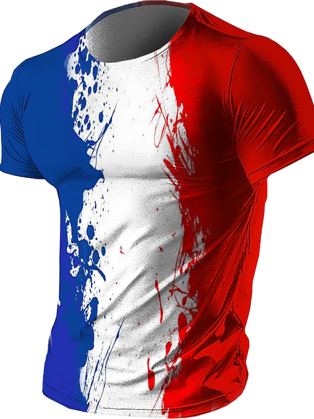  Férfi Póló Pólók Grafika Franciaország Zászló Terített nyak Ruházat 3D nyomtatás Szabadtéri Hétköznapi Rövid ujjú Nyomtatott Szüret Divat Dizájn