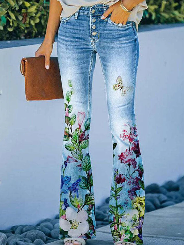 Women's Jeans Bootcut Faux Denim Print High Waist Full Length 1 Fall & Winter 21