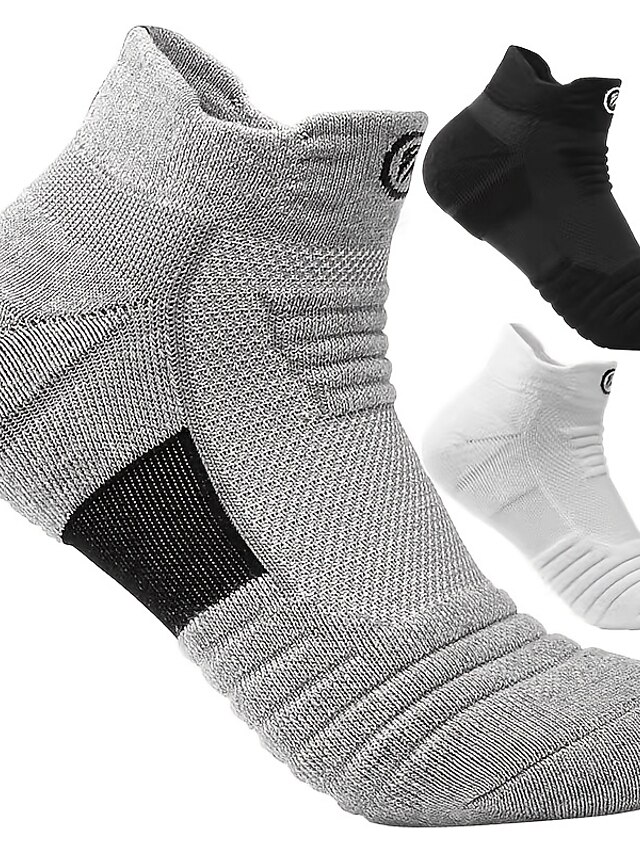  4 Pairs Athletic Sports Socks Men's Women's Socks Breathable Sweat wicking Comfortable Non-slipping Gym Workout Basketball Running Active Training Jogging Sports Solid Colored Cotton Black White Grey