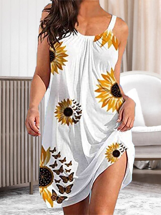  Women's Loungewear Nightgown Nightshirt Dress Gradient Flower Fashion Casual Home Street Date Polyester Breathable Straps Sleeveless Summer Spring White Red