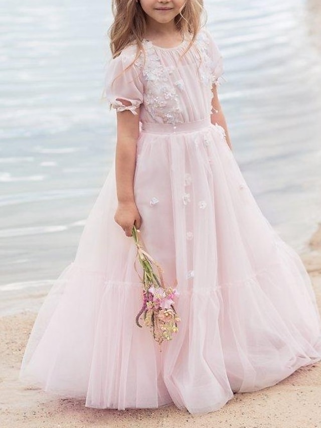 ALine Floor Length Flower Girl Dress Wedding Party Girls Cute Prom