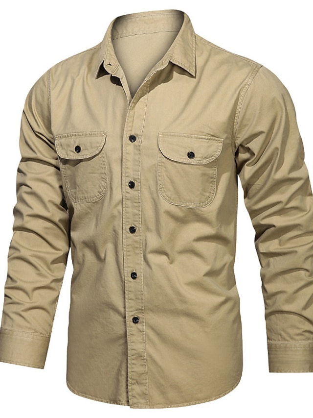 Men's Shirt Work Shirt Button Up Shirt Cargo Shirt Casual Shirt khaki ...