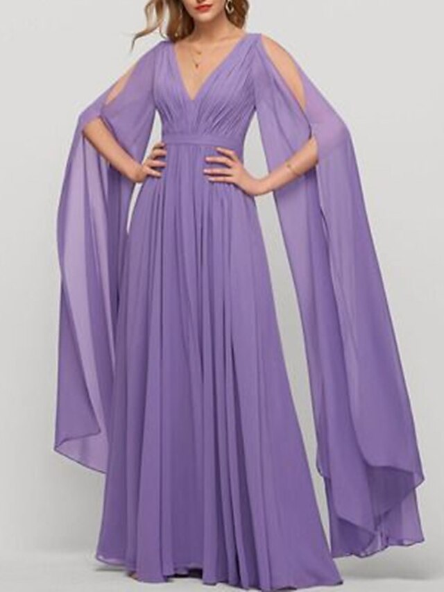 Ladivine CL08 Long A-Line Chiffon Flowing Cape Evening Gown