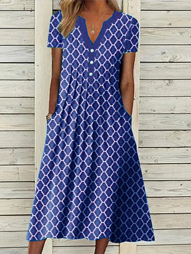 Women's Casual Dress Shift Dress Midi Dress Green Short Sleeve