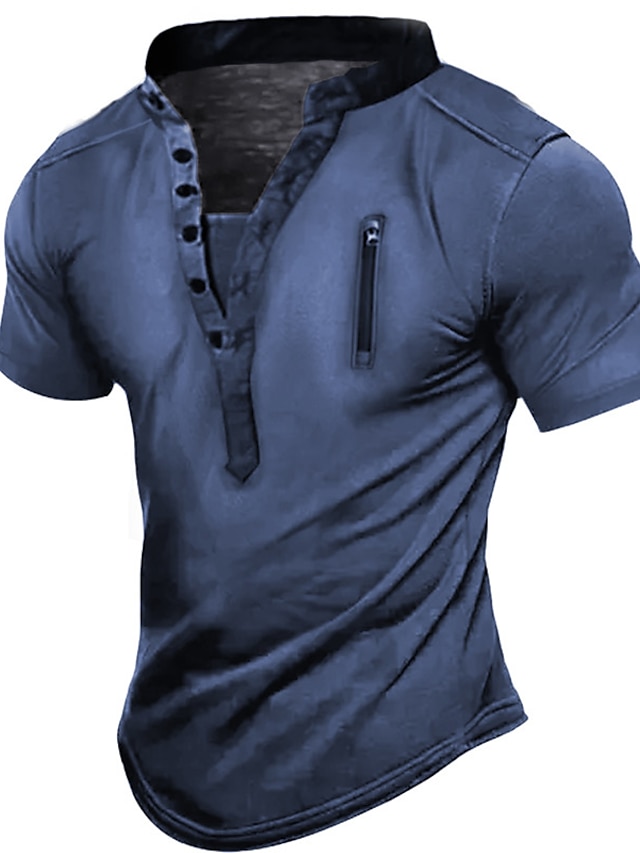 Men's T shirt Tee Henley Shirt Plain Stand Collar Outdoor Daily Short ...