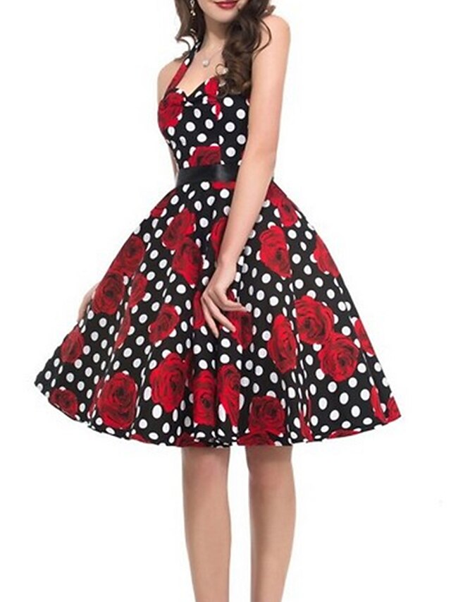 Women's Retro 1950s Vintage Tea Dresses Midi Dress Party Holiday