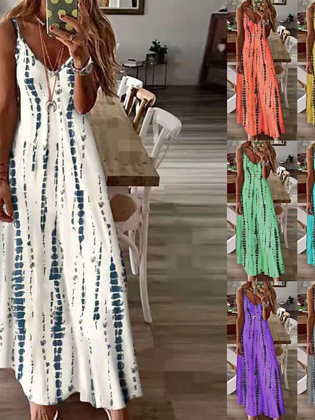  Women's A Line Dress Slip Dress Print Print Spaghetti Strap Maxi long Dress Modern Casual Daily Sports Sleeveless Regular Fit White Yellow Blue Summer Spring S M L XL XXL