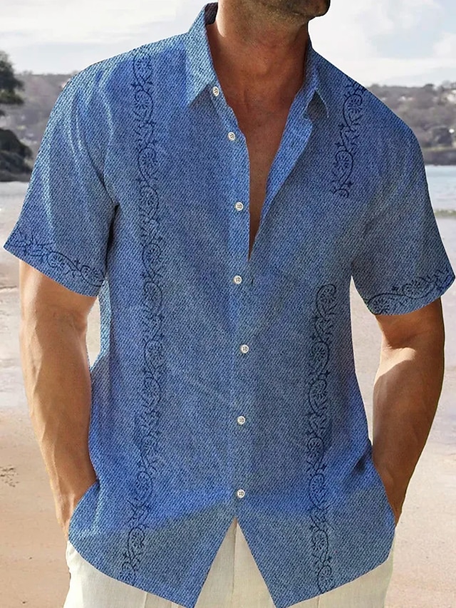  Men's Cotton Linen Shirt Casual Shirt Summer Shirt Beach Shirt White Pink Blue Short Sleeve Graphic Prints Lapel Spring & Summer Hawaiian Holiday Clothing Apparel Print