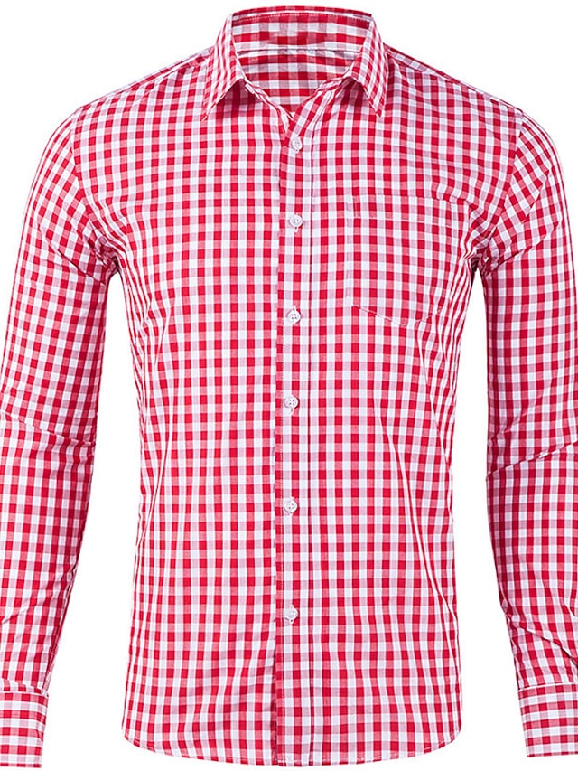  Herre Skjorte Button Up skjorte Casual skjorte Lys Kaffe Sort Lyserød Rød Blå Langærmet Plæd / Tern Knaphul Gade Ferierejse Trykt mønster Tøj Mode Fritid Hawaiiansk