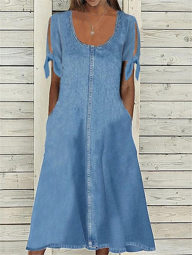 Women's Denim Dress Casual Dress Midi Dress Denim Classic Modern Outdoor Daily Vacation U Neck