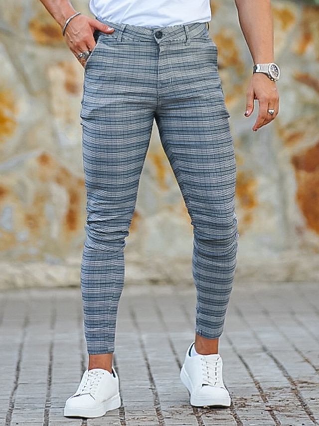 Men's Trousers Chinos Chino Pants Plaid Dress Pants Pocket Plaid ...