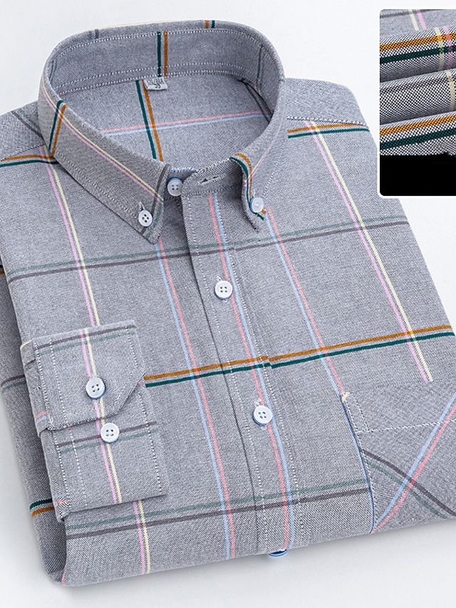 Men's Dress Shirt Light Pink Light Blue White Yellow Long Sleeve Plaid ...