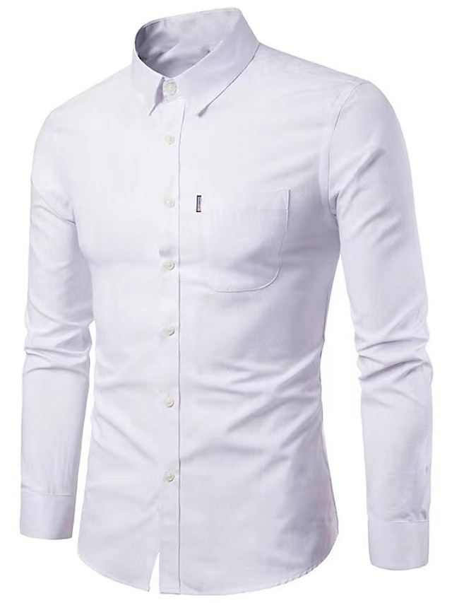  Men's Dress Shirt Regular Fit Long Sleeve Turndown Solid Color Cotton Blend Sea Blue Black White 2024