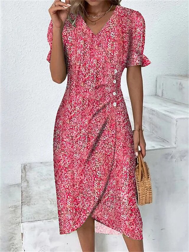 Women's Casual Dress Wrap Dress Floral Dress Floral Button Print V Neck