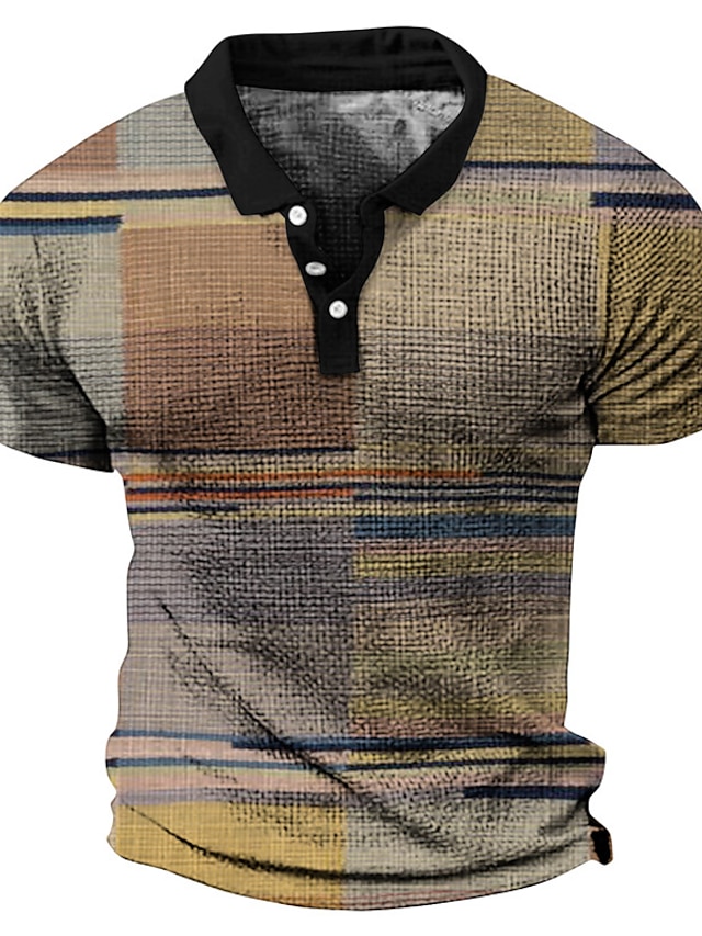  Hombre POLO Camiseta de golf Bloque de color Estampados Geometría Cuello Vuelto Amarillo Gris Exterior Calle Manga Corta Estampado Ropa Moda Design Casual Transpirable