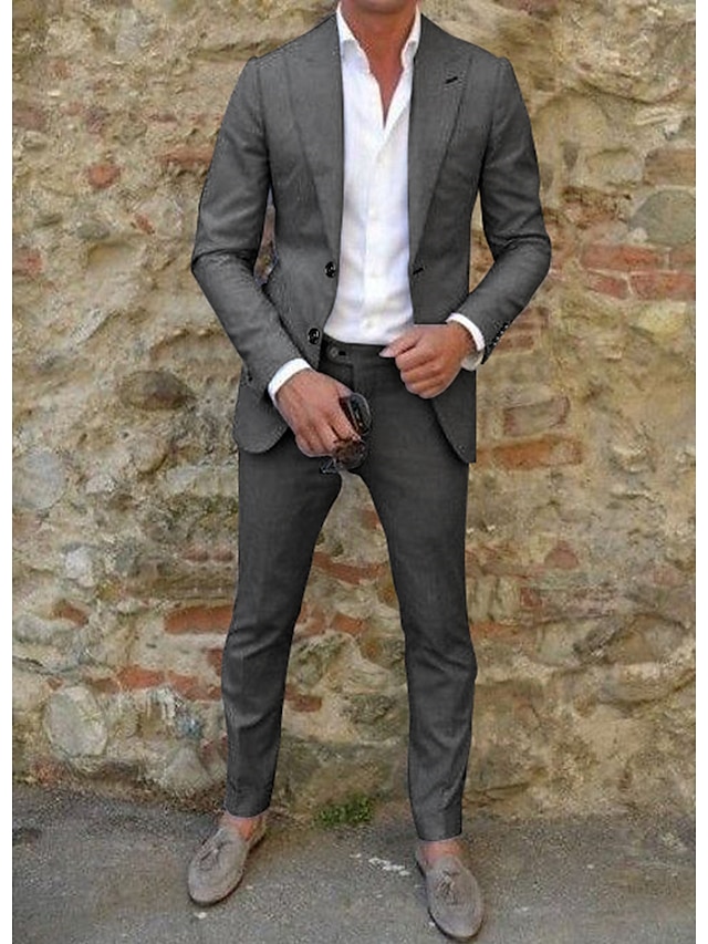  szürke férfi strand esküvői öltönyök egyszínű 2 részes testre szabott egymellű kétgombos 2024