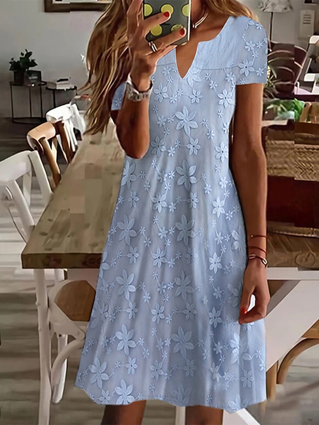 Per donna Abito casual Abito in cotone e lino Vestito svasato Mini abito Misto cotone Di