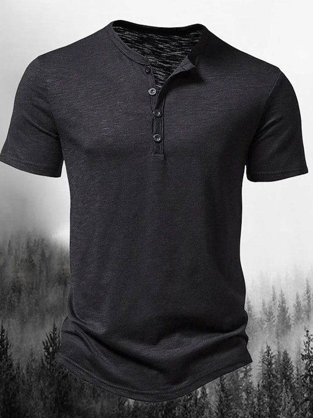Men Cotton Henley T-Shirt