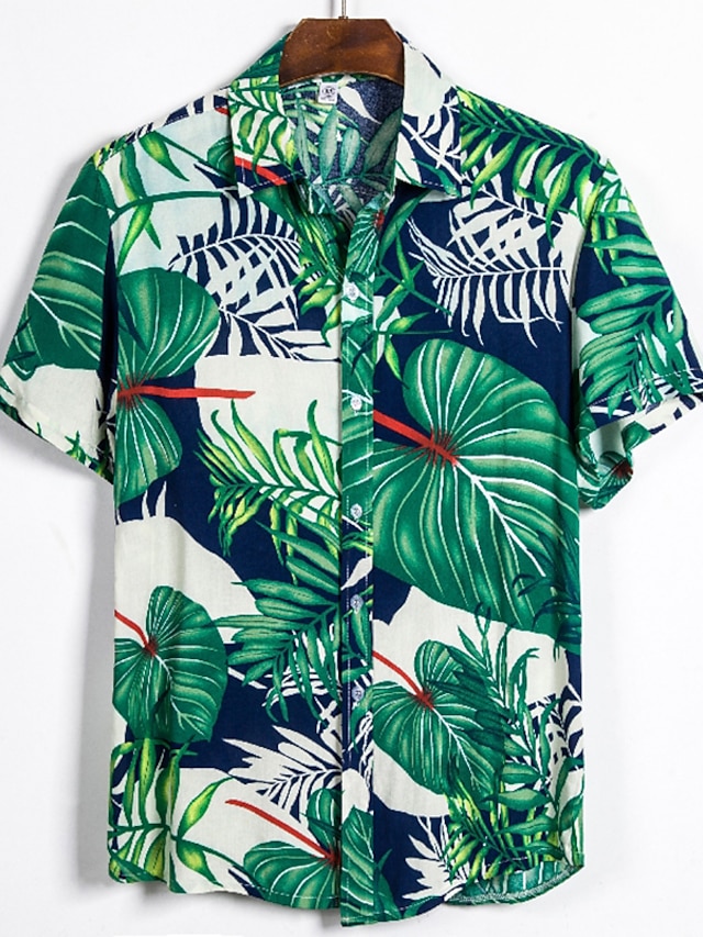  رجالي قميص قميص هاواي زر حتى القميص قميص صيفي قميص غير رسمي أخضر كم قصير ورق استوائي مطبوعات غرافيك Lapel مناسب للبس اليومي عطلة طباعة ملابس ستايل هاواي كاجوال