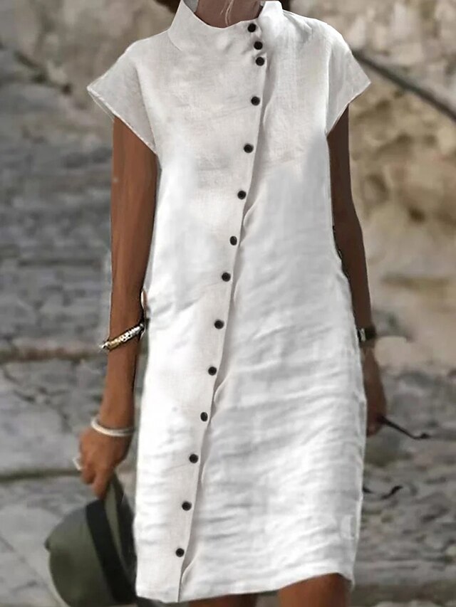 Women's Casual Dress Cotton Linen Dress Shift Dress Midi Dress Cotton