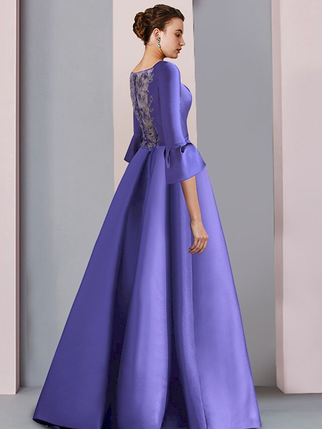 Elegant A-Line Satin Mother of The Bride Dress Scoop Neck Half Sleeve Bridesmaid Dresses main image 1