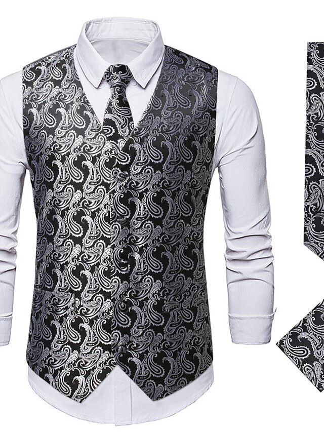  Men's Casual Business Vests Lightweight Waistcoat Pattern Tailored Fit V Neck 5 Silver Black White 2023