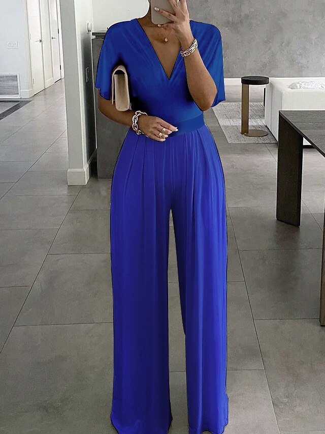 Women's Jumpsuit Solid Color V Neck Elegant Office Daily Straight ...