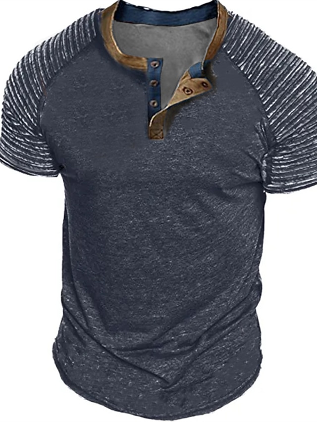  Bărbați Cămașă Henley Simplu Slim Plisat Henley Stradă Vacanță Mânecă scurtă Mânecă plisată Îmbrăcăminte Designer De Bază Contemporan modern