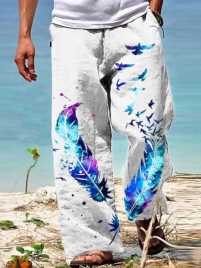  Herren Hose Hosen Sommerhosen Strandhose Kordelzug Elastische Taille 3D-Druck Grafik-Drucke Feder Komfort Casual Täglich Festtage Strassenmode Hawaiianisch Weiß Khaki