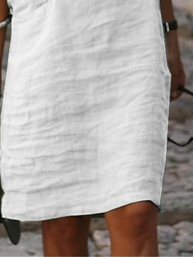 Women's Cotton Linen Dress Casual Dress Shift Dress Mini Dress Cotton ...