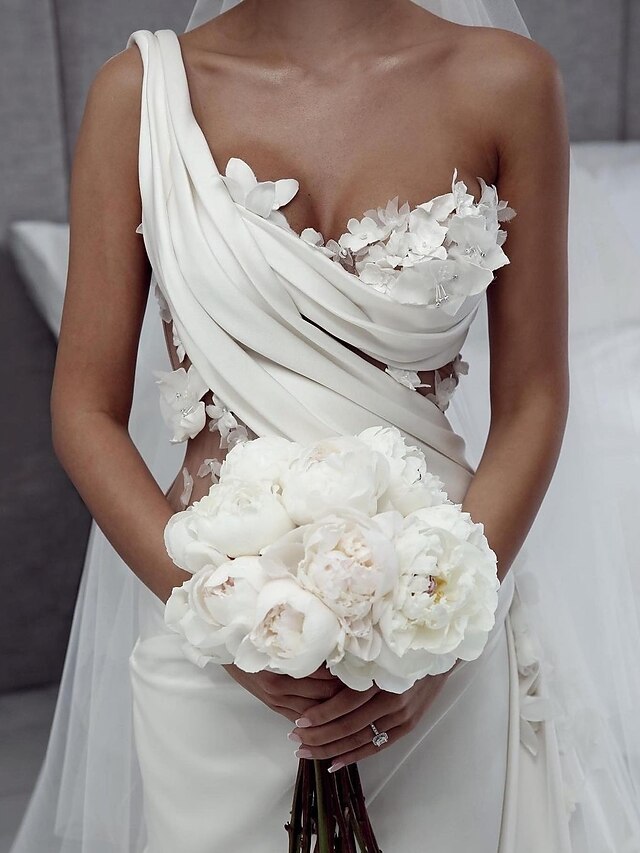 A-Line Open Back Formal Evening Dress Spaghetti Strap Sleeveless Sweep / Brush Train Satin with Pleats Split Front C381