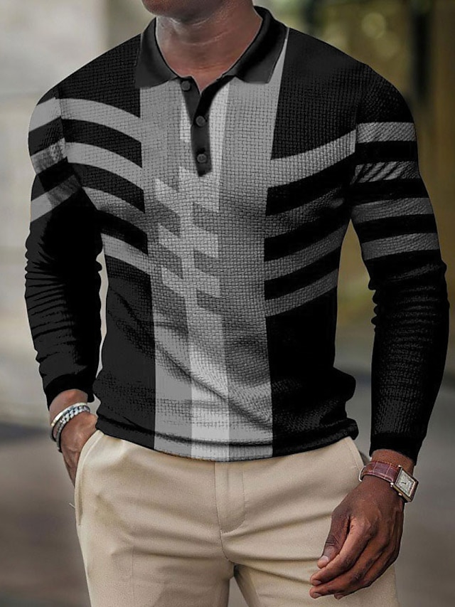 Men's Polo Shirt Waffle Polo Shirt Golf Shirt Color Block Graphic ...