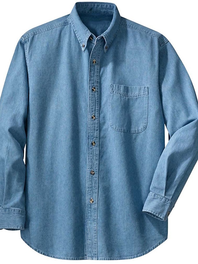  Homens Camisa Social Camisa Jeans Camisa jeans Camisa casual Azul Azul Escuro Manga Longa Tecido Aberto para a Lateral Diário Férias Bolso frontal Roupa Denim Moda Casual Confortável
