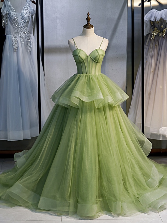  Ball Gown Quinceanera Dresses Elegant Dress Performance Court Train Sleeveless Spaghetti Strap Tulle with Ruffles 2023