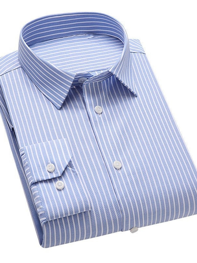  Men's White Dress Shirt Button Up Smart Shirt Non Iron Wrinkle-Free Long Sleeve Shirt 100% Cotton White Blue Business Formal Work Daily Wear