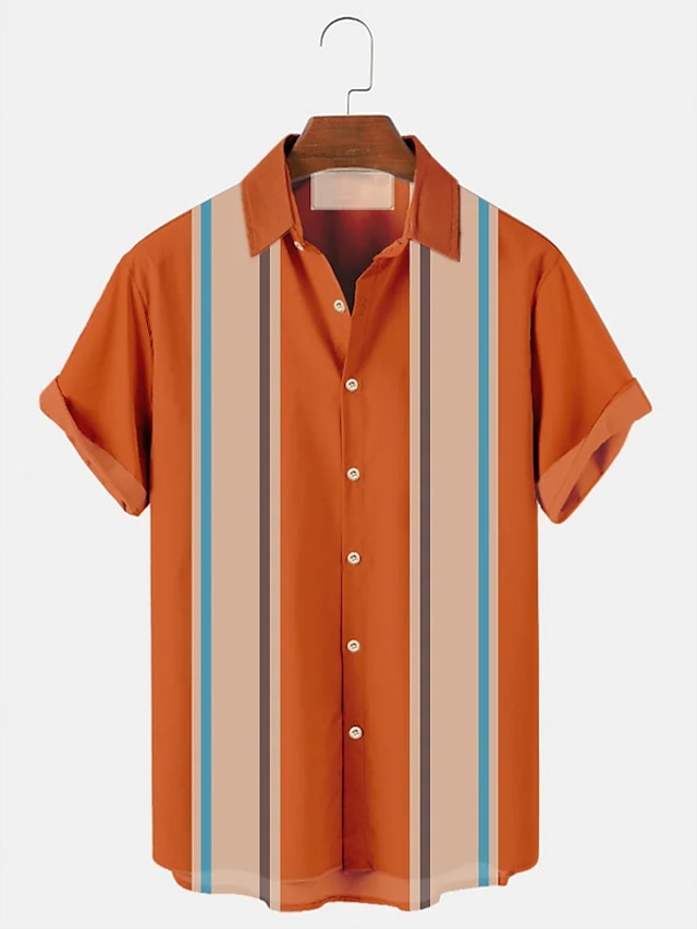  Men's Shirt Bowling Shirt Button Up Shirt Summer Shirt Casual Shirt Orange Short Sleeve Color Block Graphic Prints Turndown Daily Vacation Front Pocket Clothing Apparel Fashion 1950s Casual